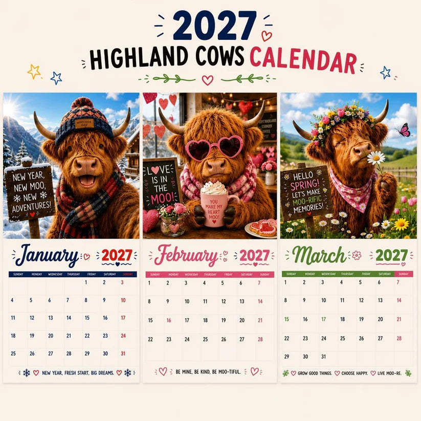 🐮2027 Funny Highland Cow Wall Calendar 