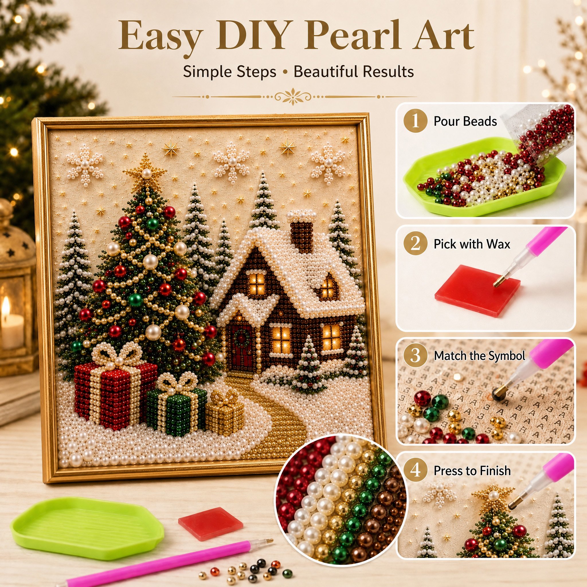 🧘Relaxing & Beginner-Friendly-🎄🎅 Premium 3D Pearl Christmas Wall Art Kit