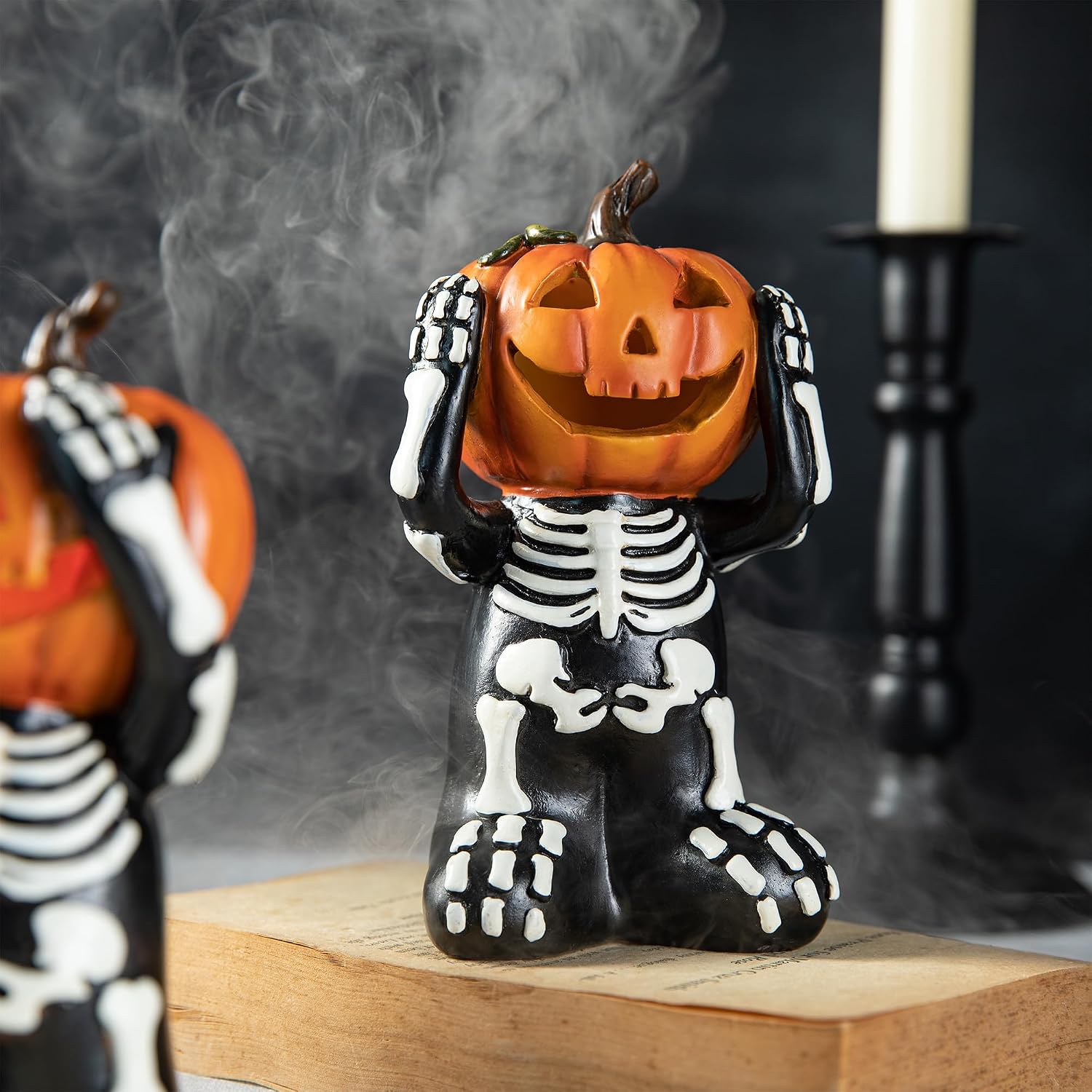 5.75" Jack-O'-Lantern Skull Figurine Statues | Collectible Halloween Decor (3-Pack)