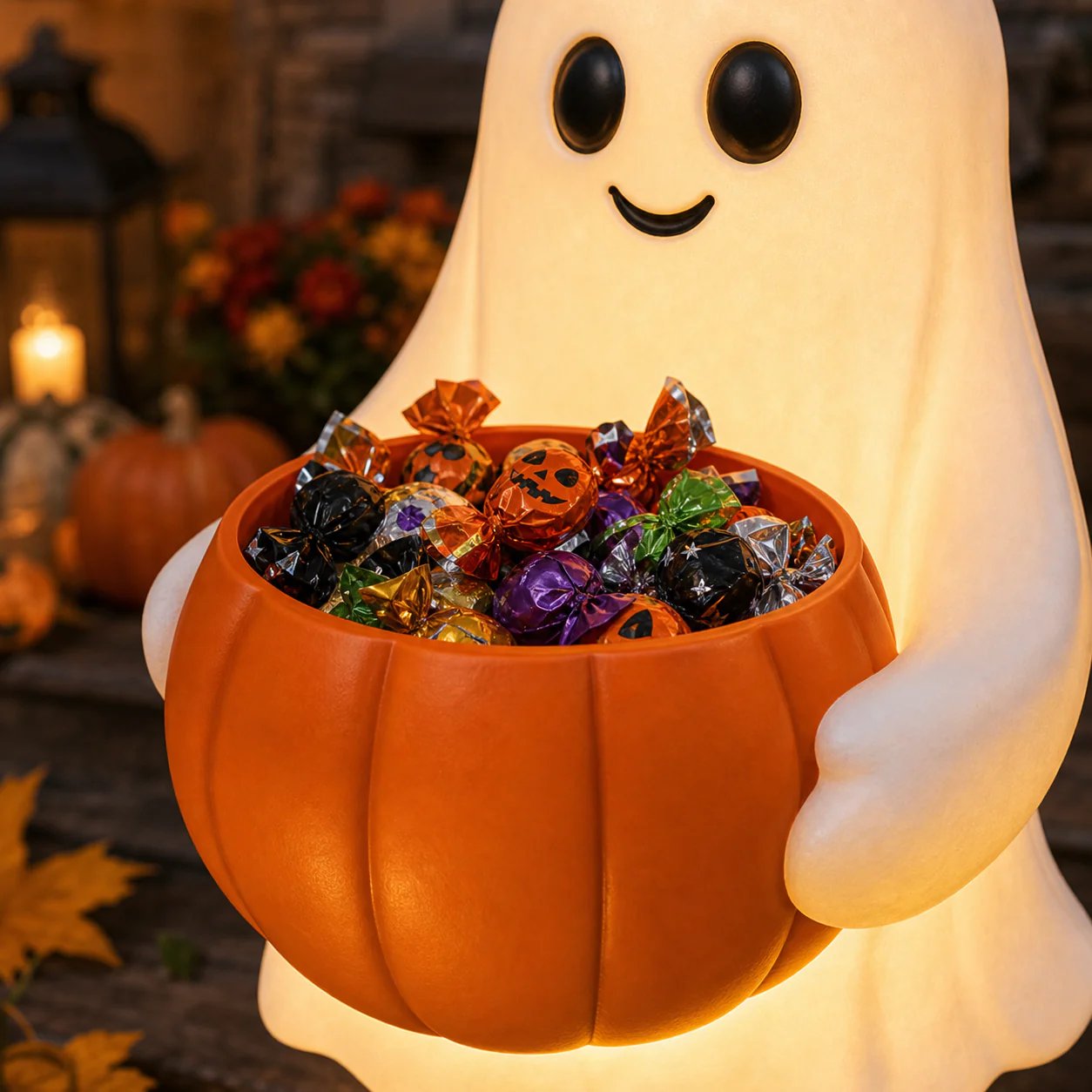👻 Halloween Ghost Candy Holder Garden Decor – Cute Outdoor Treat Bowl & Yard Ornament