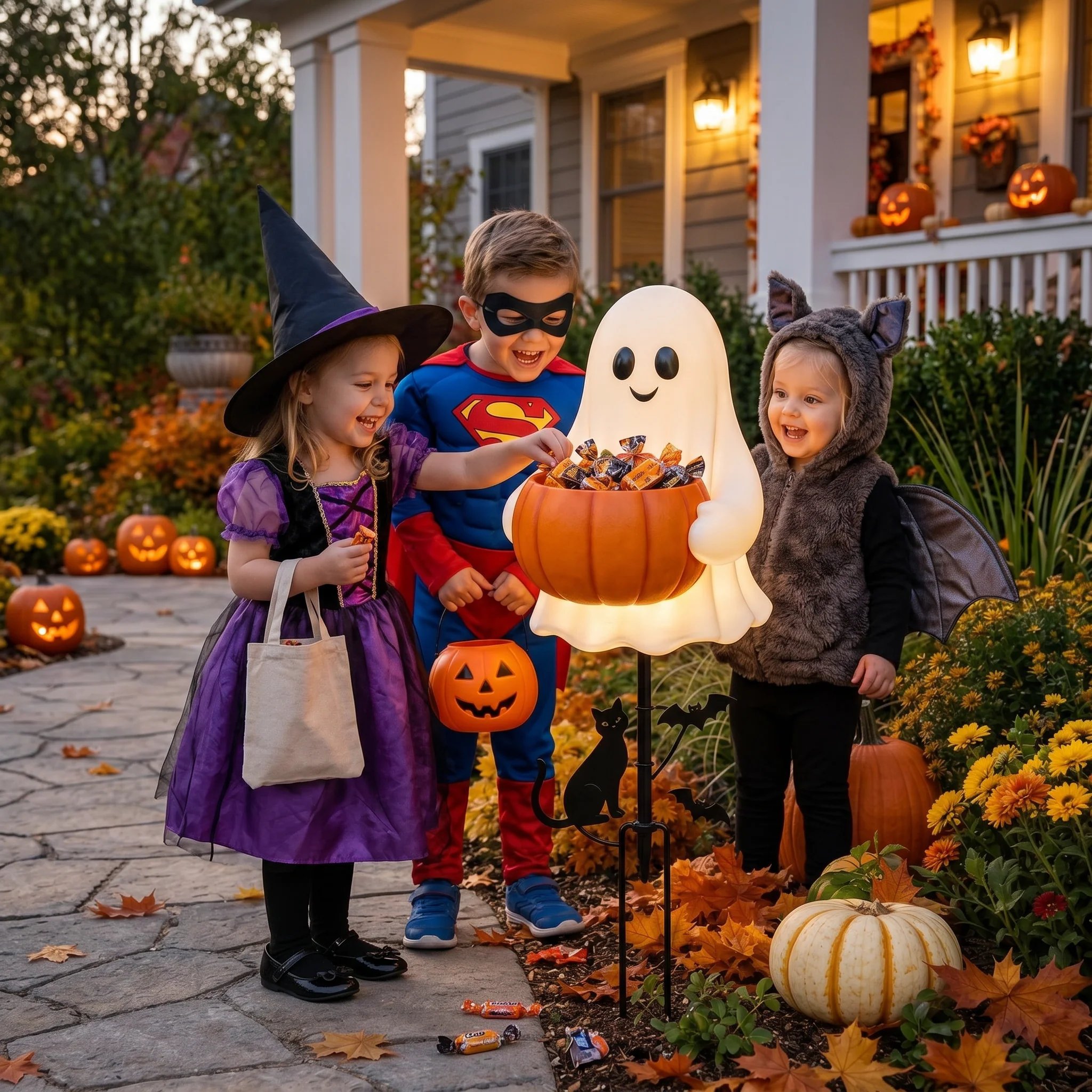 👻 Halloween Ghost Candy Holder Garden Decor – Cute Outdoor Treat Bowl & Yard Ornament