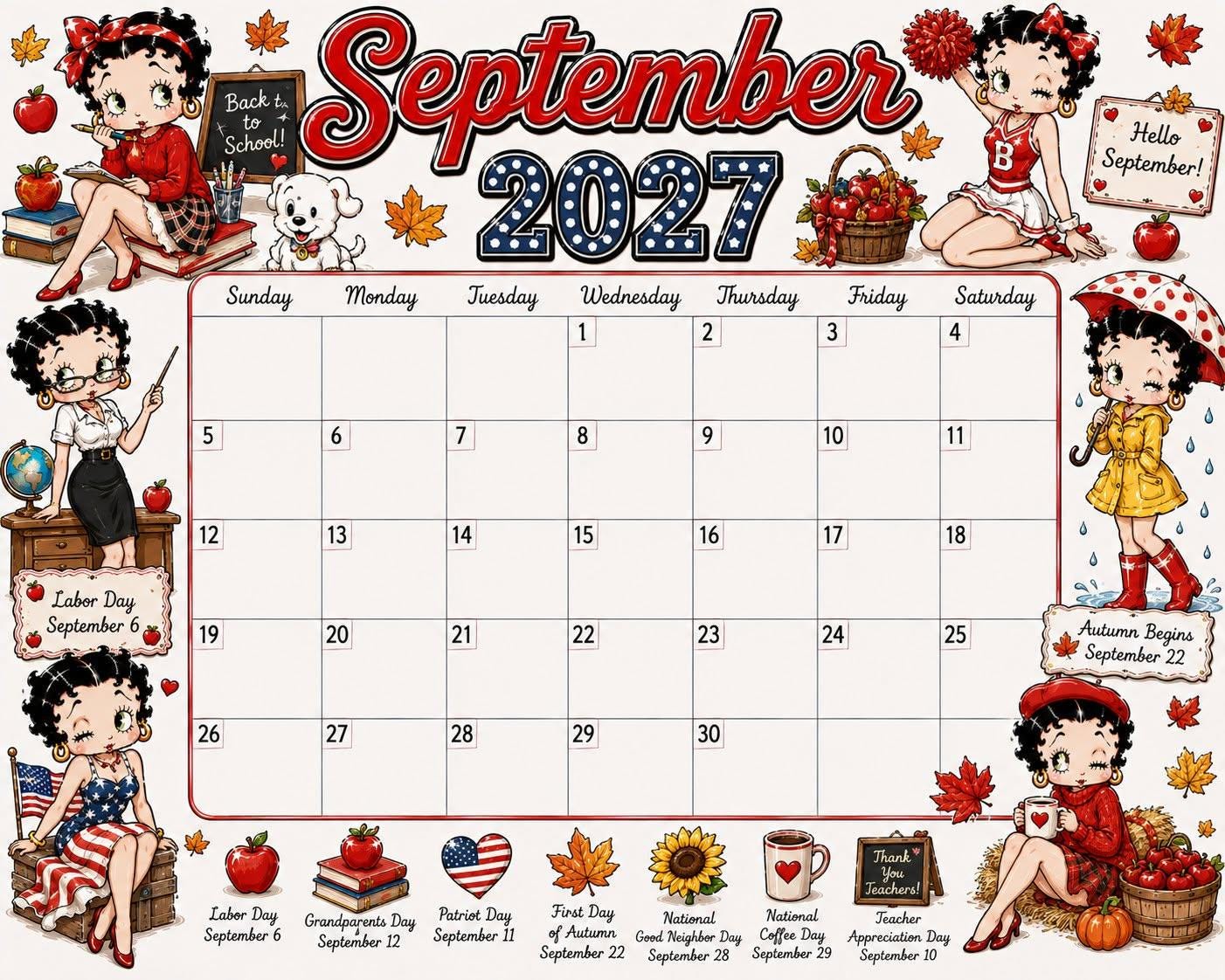 🎀 2027 Vintage Cartoon Wall Calendar