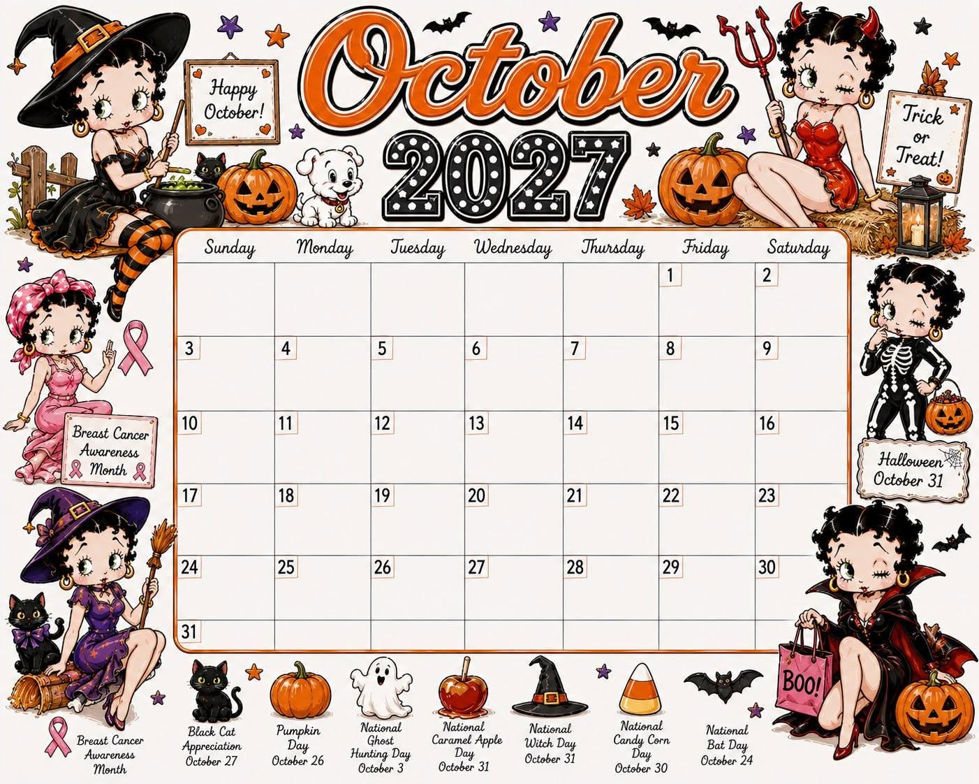 🎀 2027 Vintage Cartoon Wall Calendar