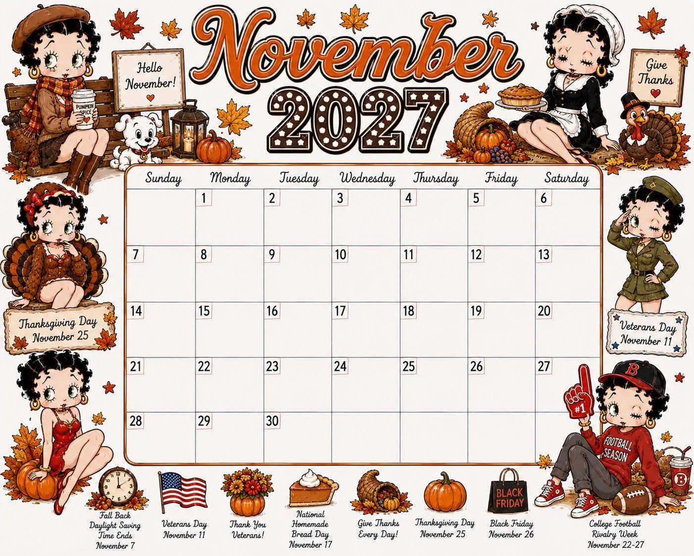 🎀 2027 Vintage Cartoon Wall Calendar
