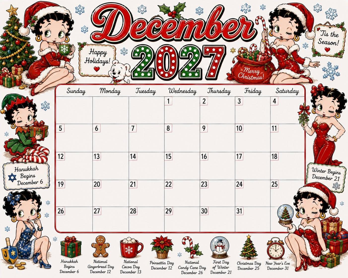 🎀 2027 Vintage Cartoon Wall Calendar