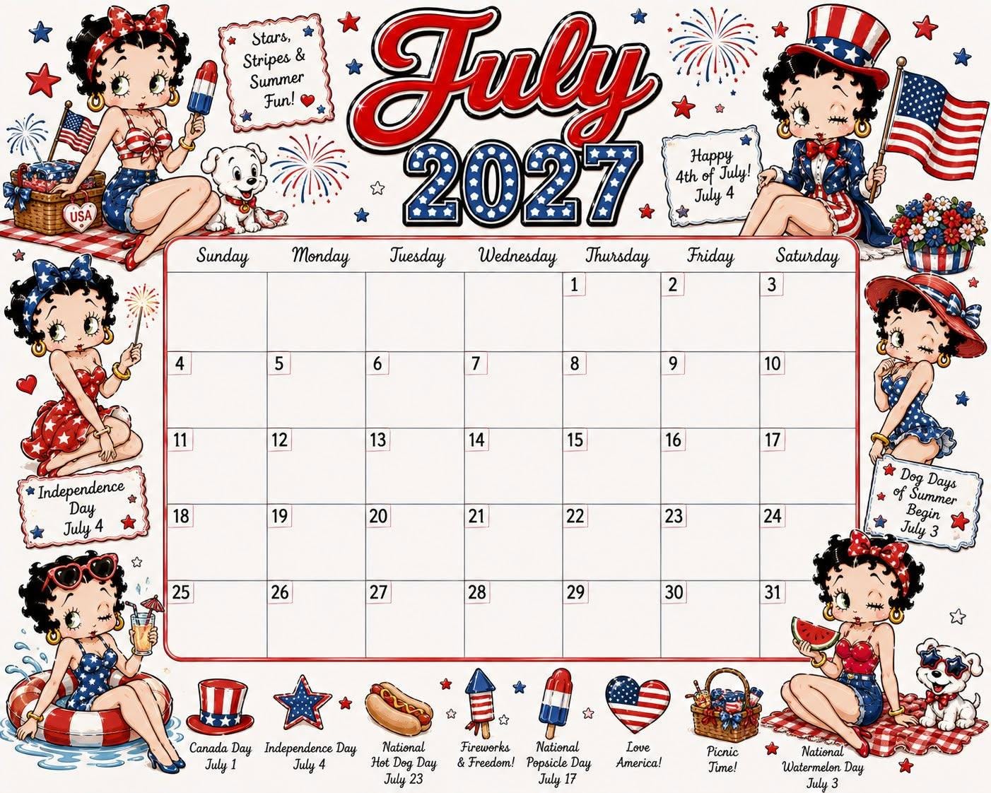 🎀 2027 Vintage Cartoon Wall Calendar