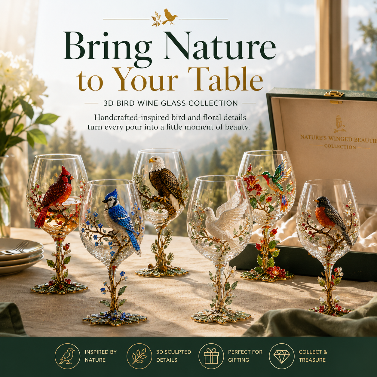 3D Bird Wine Glass Collection