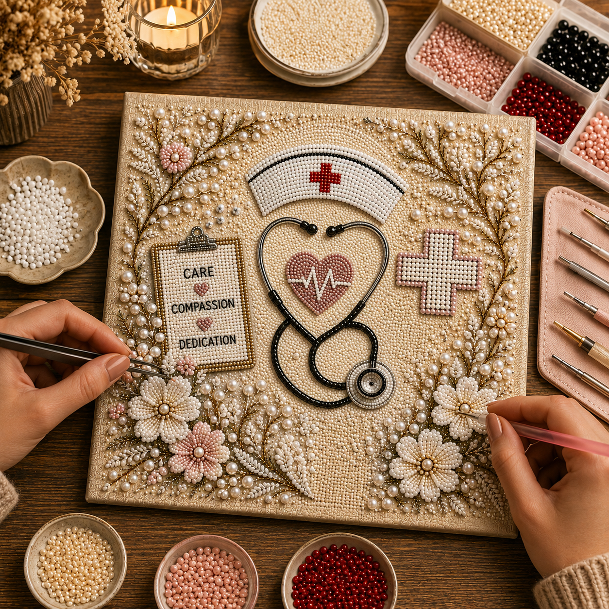 Nurse Pearl Art DIY Kit – Handmade Tribute to Care & Compassion 👩‍⚕️💖