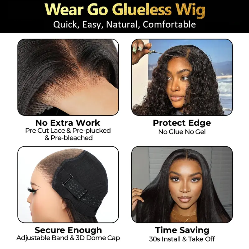 🎀 70% OFF – Kinky Straight 360° Glueless Lace Wig | Pre-Cut & Pre-Plucked Human Hair