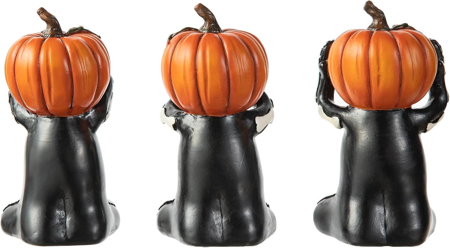 5.75" Jack-O'-Lantern Skull Figurine Statues | Collectible Halloween Decor (3-Pack)