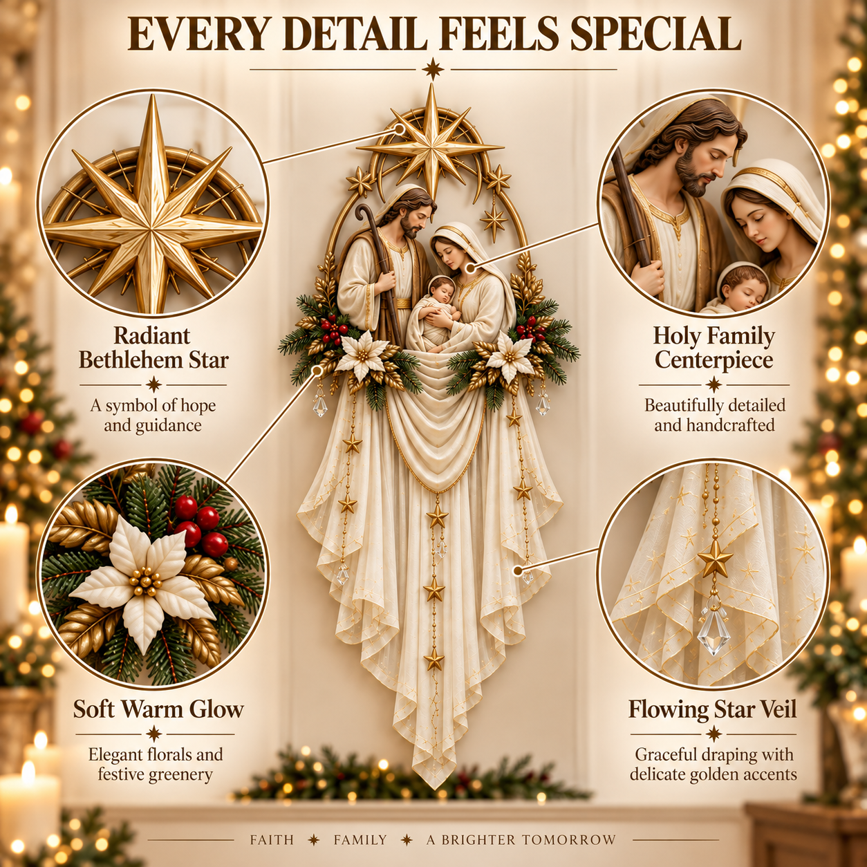 Holy Family Star Veil Cascade Christmas wall decor details