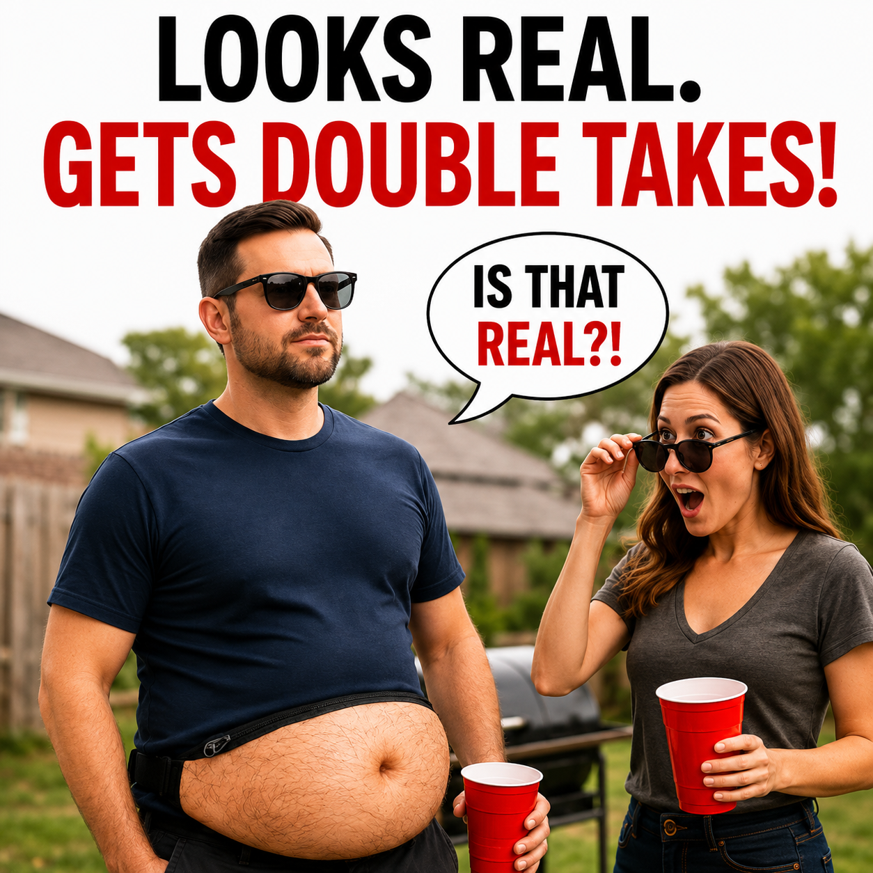 Funny realistic belly fanny pack gets double takes