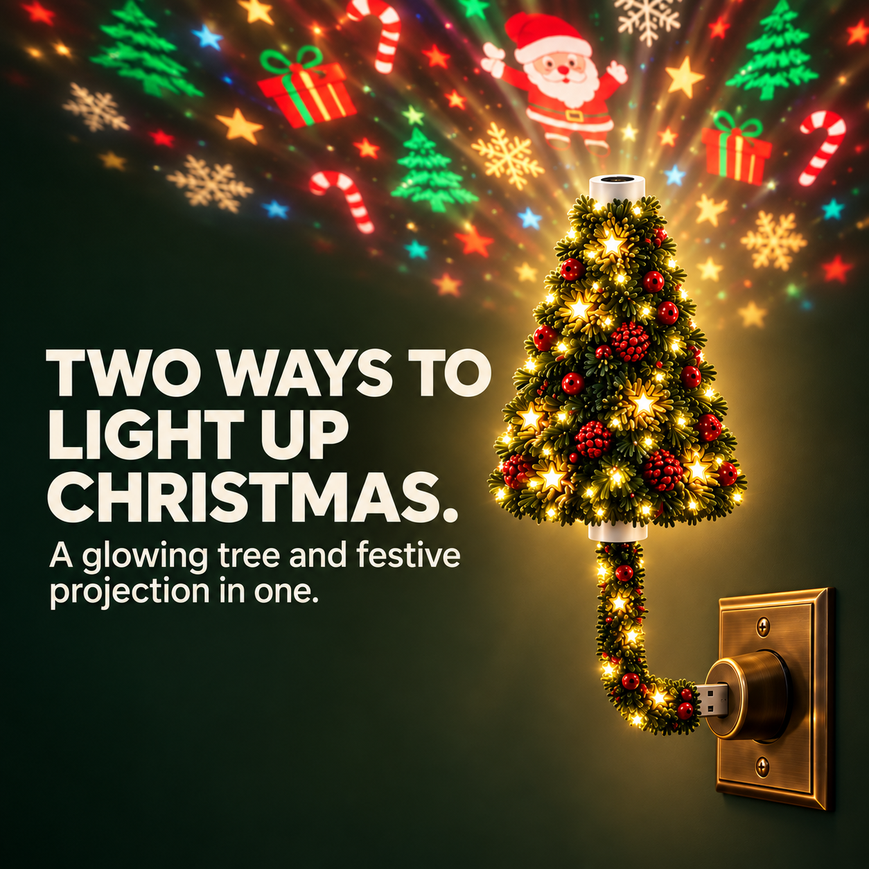 Christmas projector filling a room with festive light