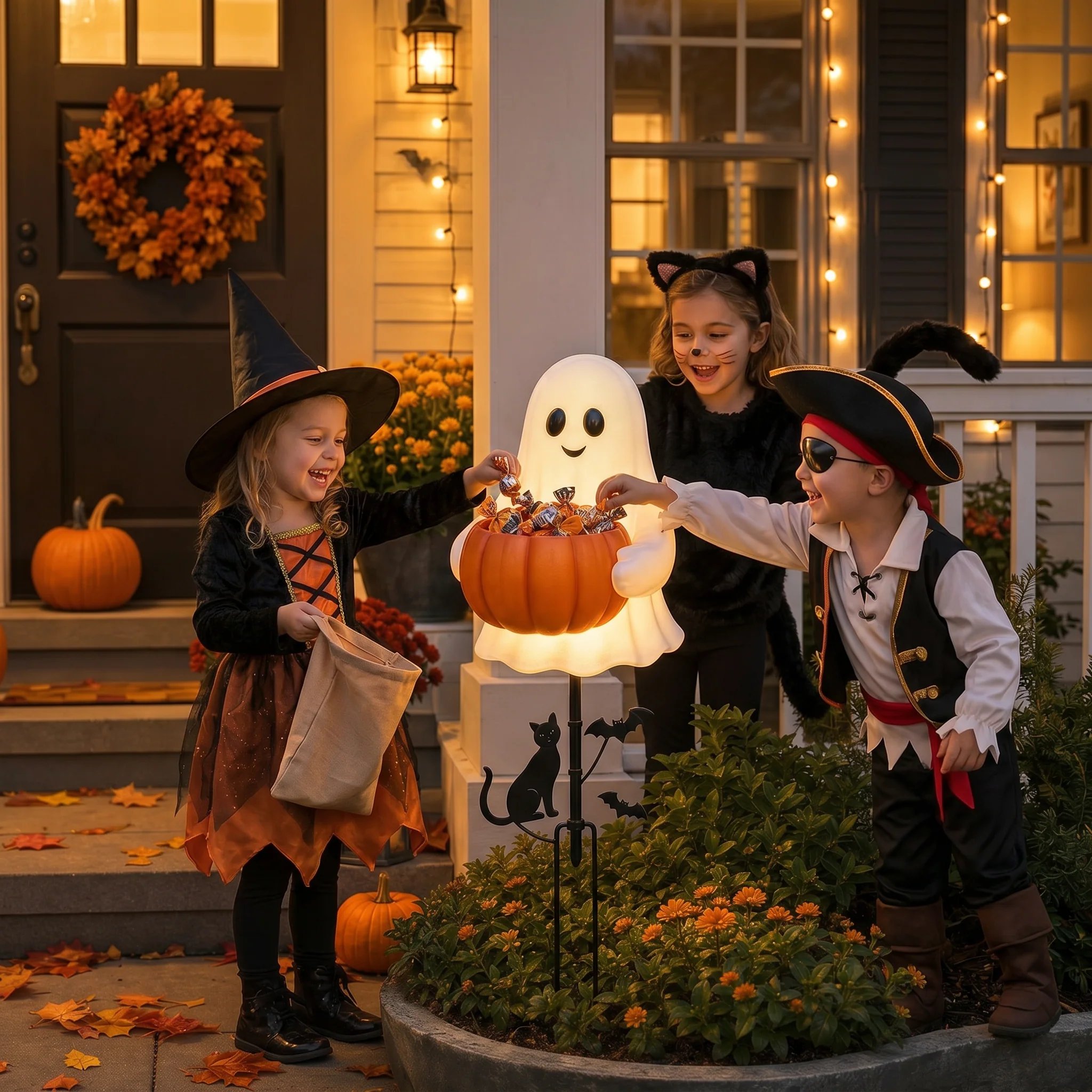 👻 Halloween Ghost Candy Holder Garden Decor – Cute Outdoor Treat Bowl & Yard Ornament