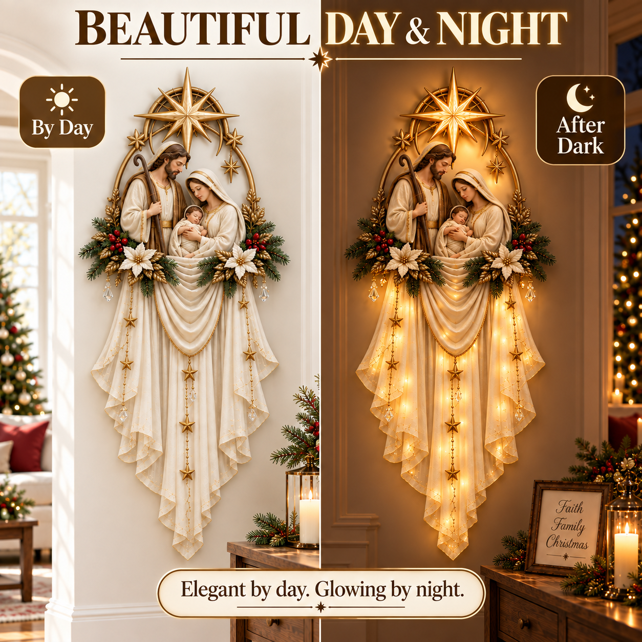Holy Family Star Veil Cascade day and night comparison