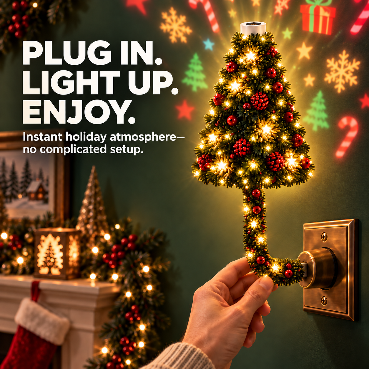 Christmas tree night light and projected holiday display