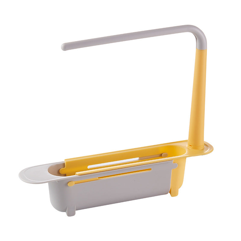 Retractable Thickened PP Sink Organizer, Adjustable Telescopic Kitchen Storage Caddy with Cloth Hanging Rod, Hollow Drainage Side Boards for Cleaning Supplies