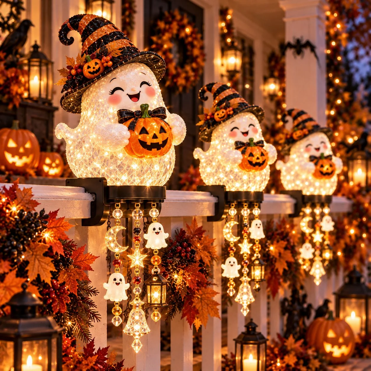 Ghost Halloween railing light