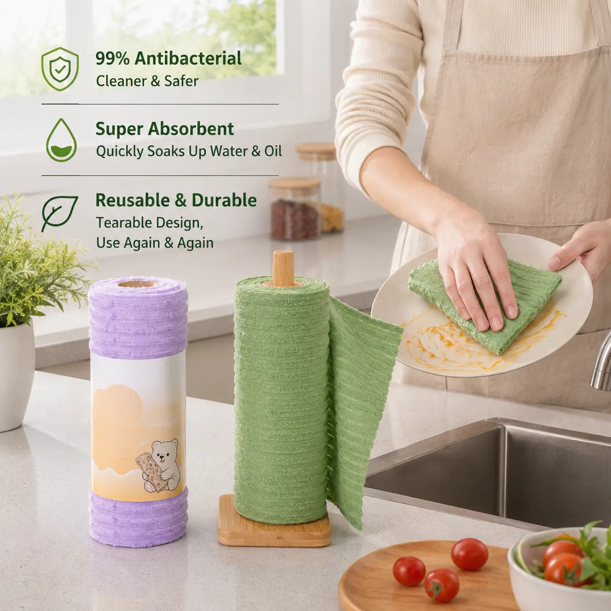 10A Tearable Reusable Plush Cleaning Cloth Roll, Washable Absorbent Household Cleaning Towels 🧻
