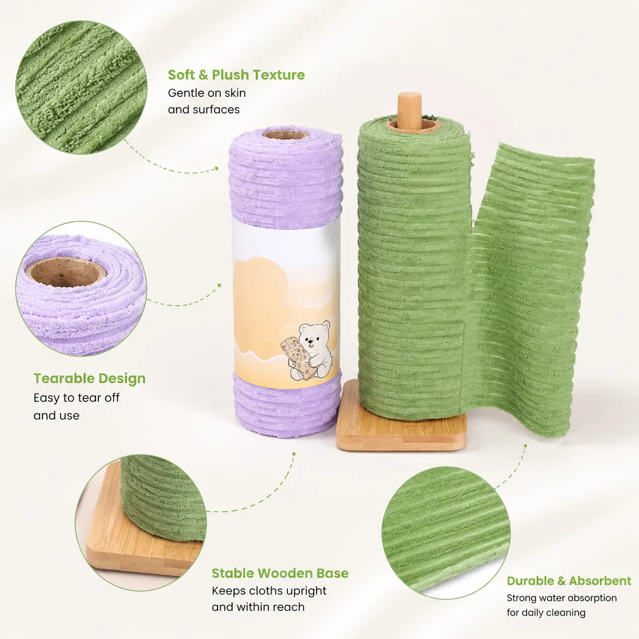 10A Tearable Reusable Plush Cleaning Cloth Roll, Washable Absorbent Household Cleaning Towels 🧻