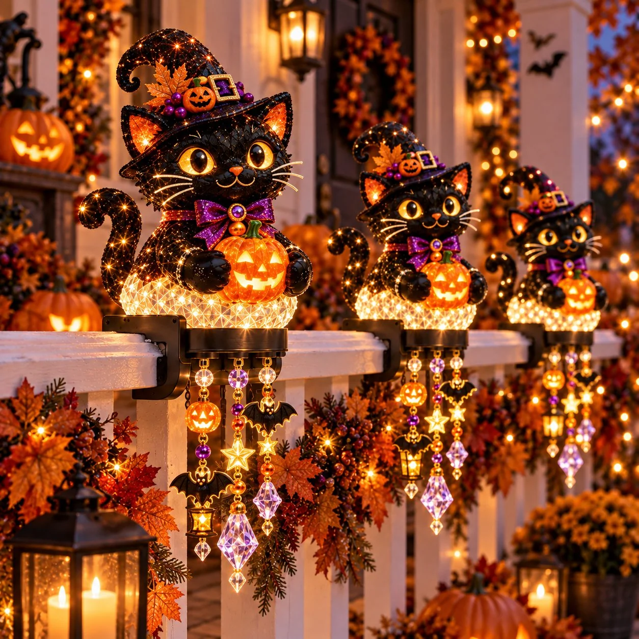 Black Cat Halloween railing light