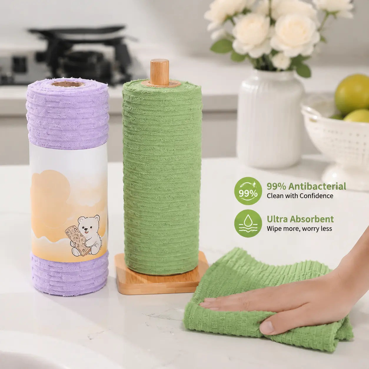 10A Tearable Reusable Plush Cleaning Cloth Roll, Washable Absorbent Household Cleaning Towels 🧻