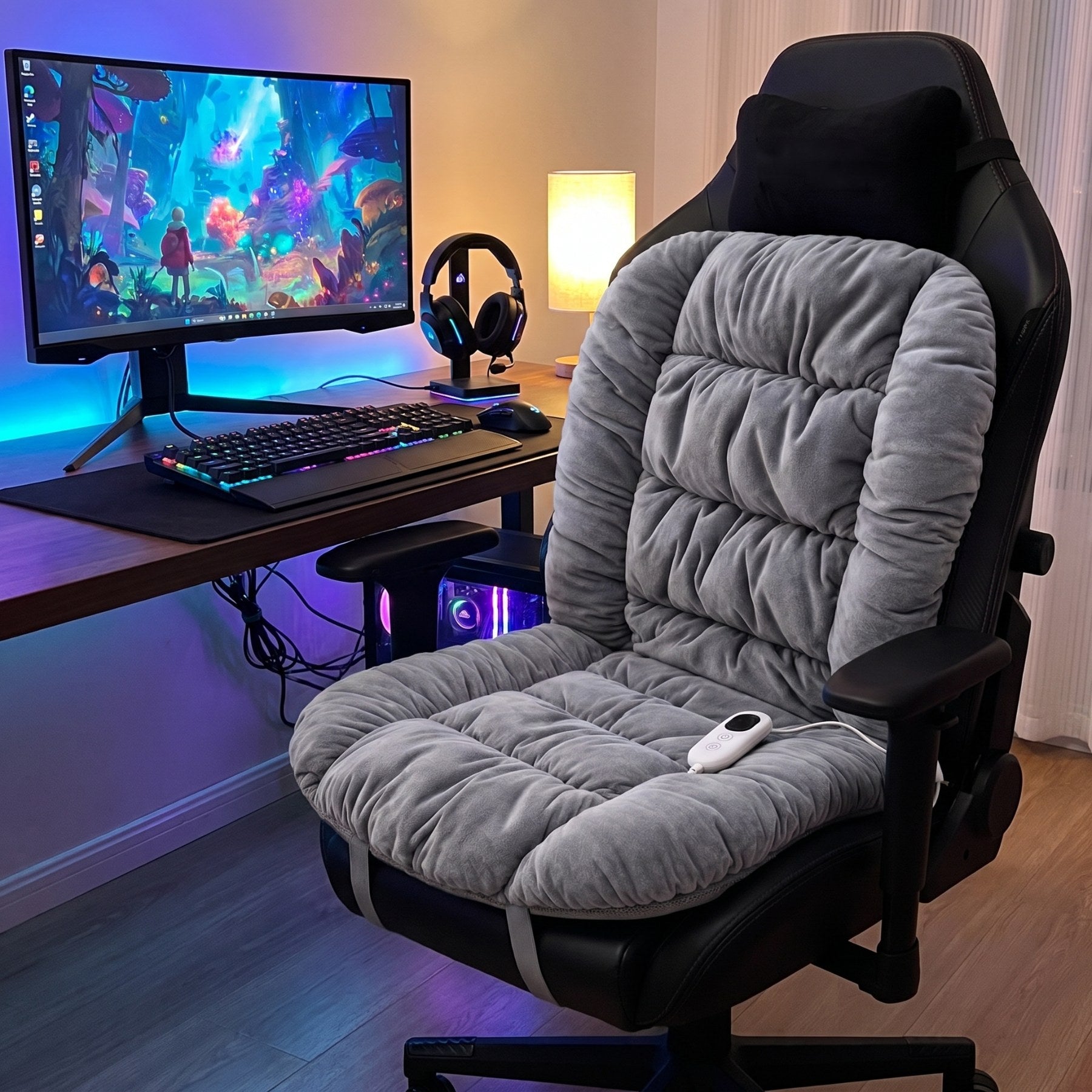 Heated cushion on a gaming chair