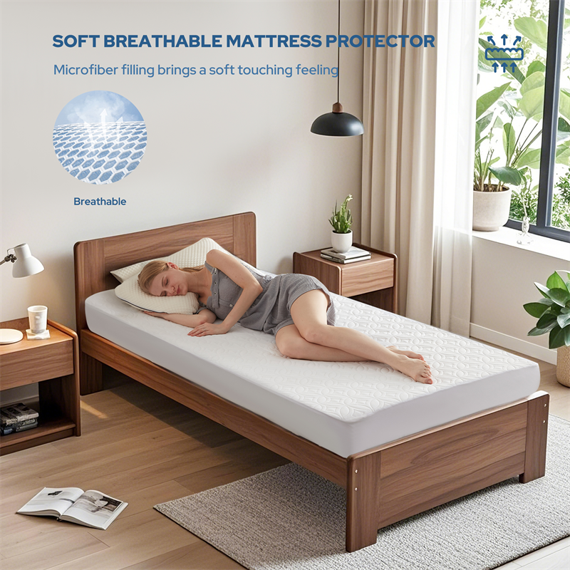Waterproof Single Bed Noiseless Solid Color Good Luck Charm Print Mattress Protector
