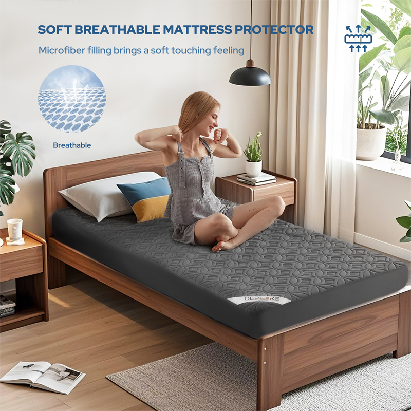 Waterproof Single Bed Noiseless Solid Color Good Luck Charm Print Mattress Protector