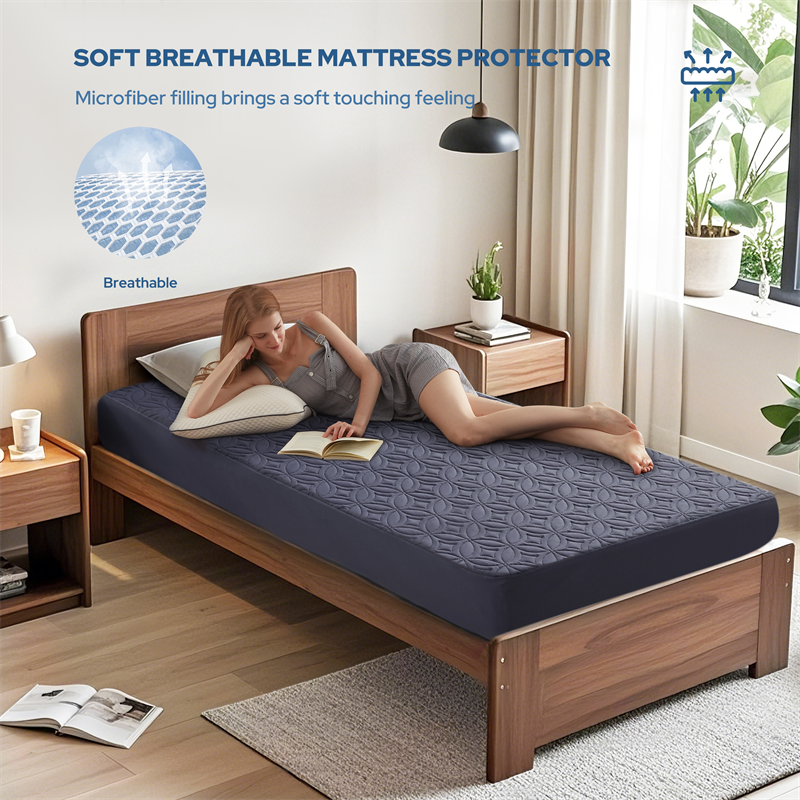Waterproof Single Bed Noiseless Solid Color Good Luck Charm Print Mattress Protector