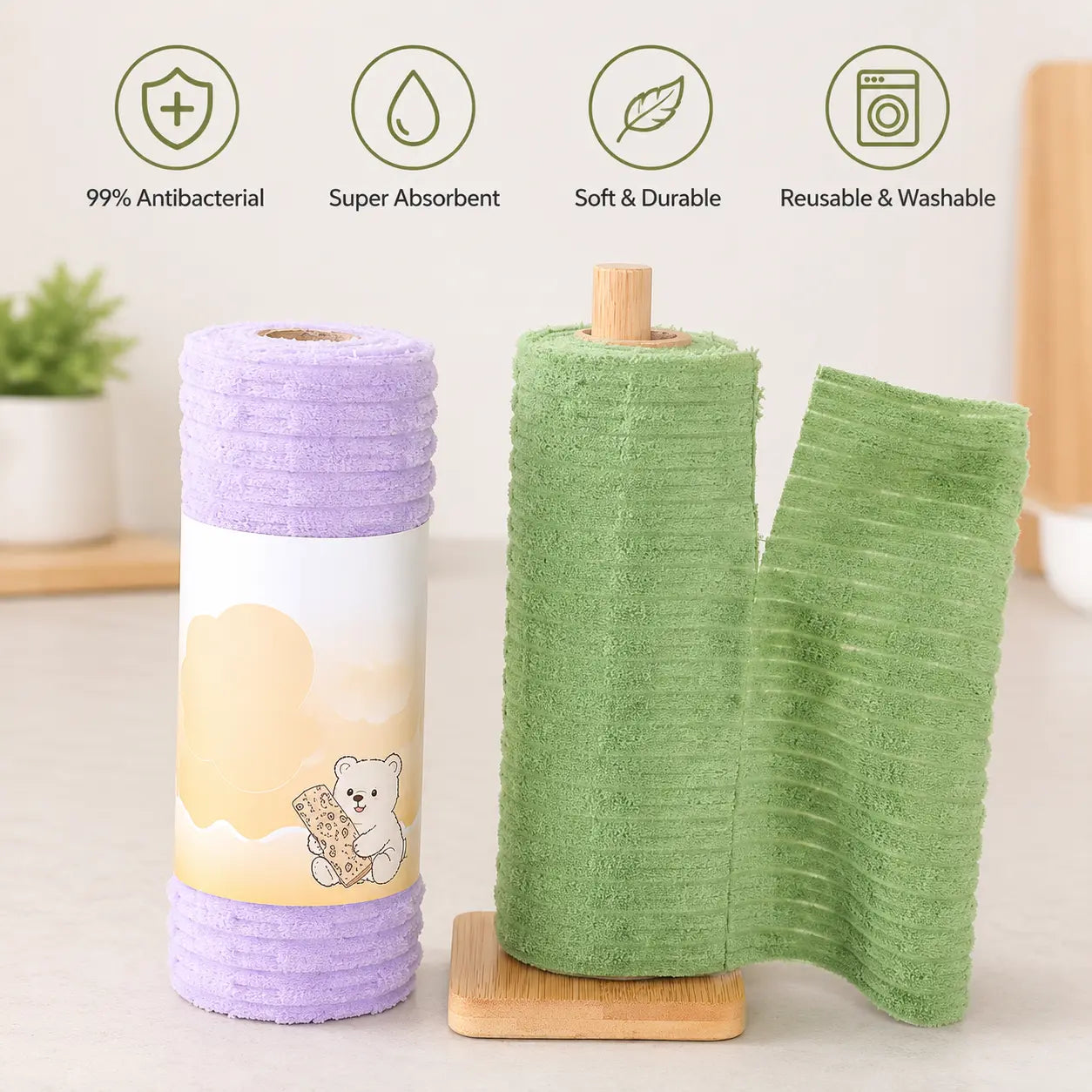 10A Tearable Reusable Plush Cleaning Cloth Roll, Washable Absorbent Household Cleaning Towels 🧻