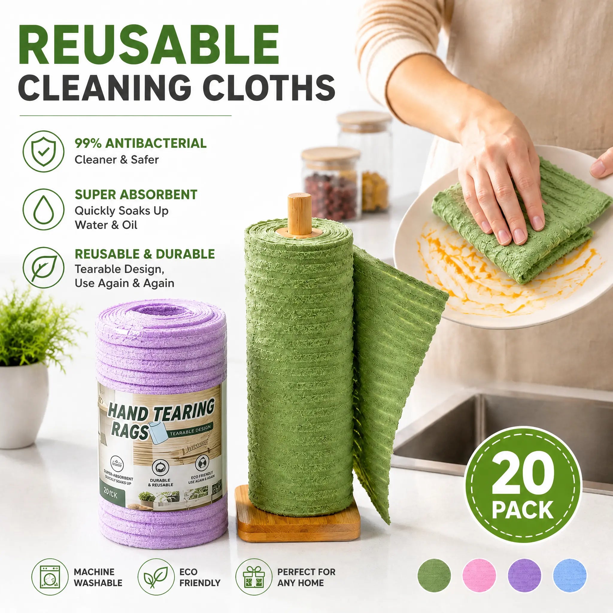 10A Tearable Reusable Plush Cleaning Cloth Roll, Washable Absorbent Household Cleaning Towels 🧻