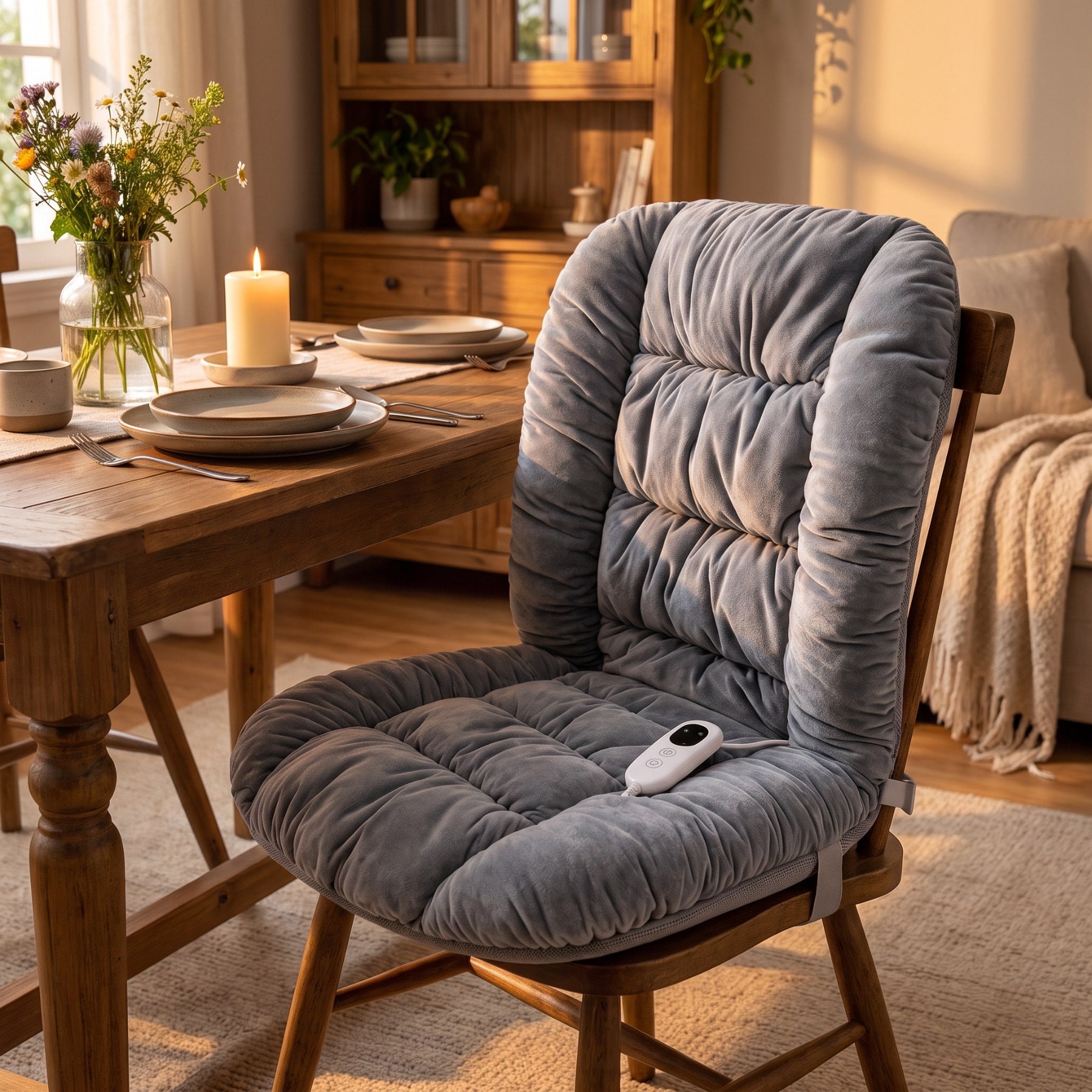 Heated cushion on a dining chair