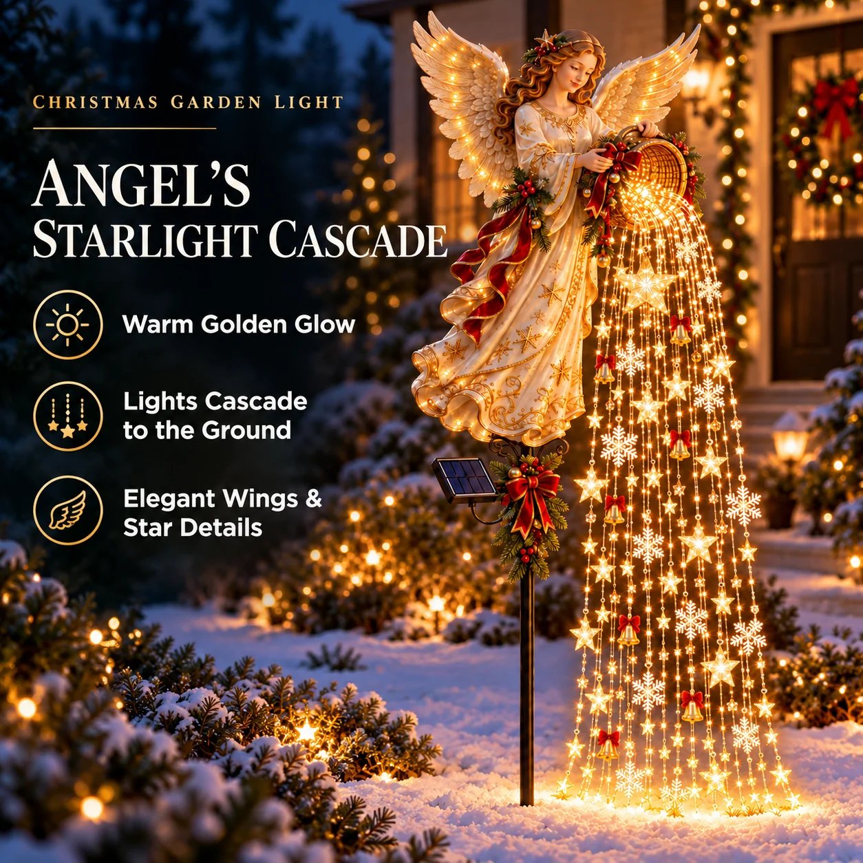 Santa Christmas golden waterfall light details