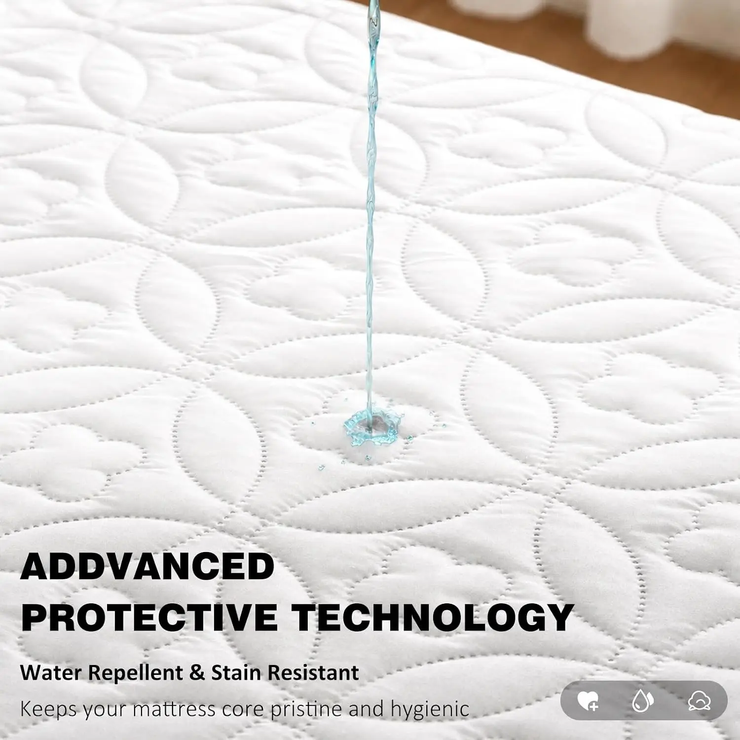 Waterproof Single Bed Noiseless Solid Color Good Luck Charm Print Mattress Protector