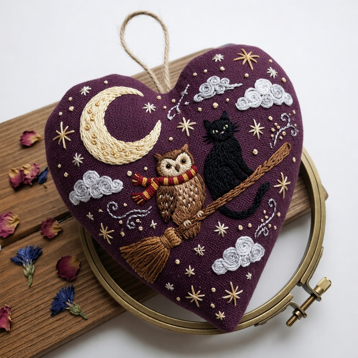 Halloween Heart Embroidery Kit – DIY Needlepoint Craft Kit with Spooky Designs, Handmade Halloween Ornament