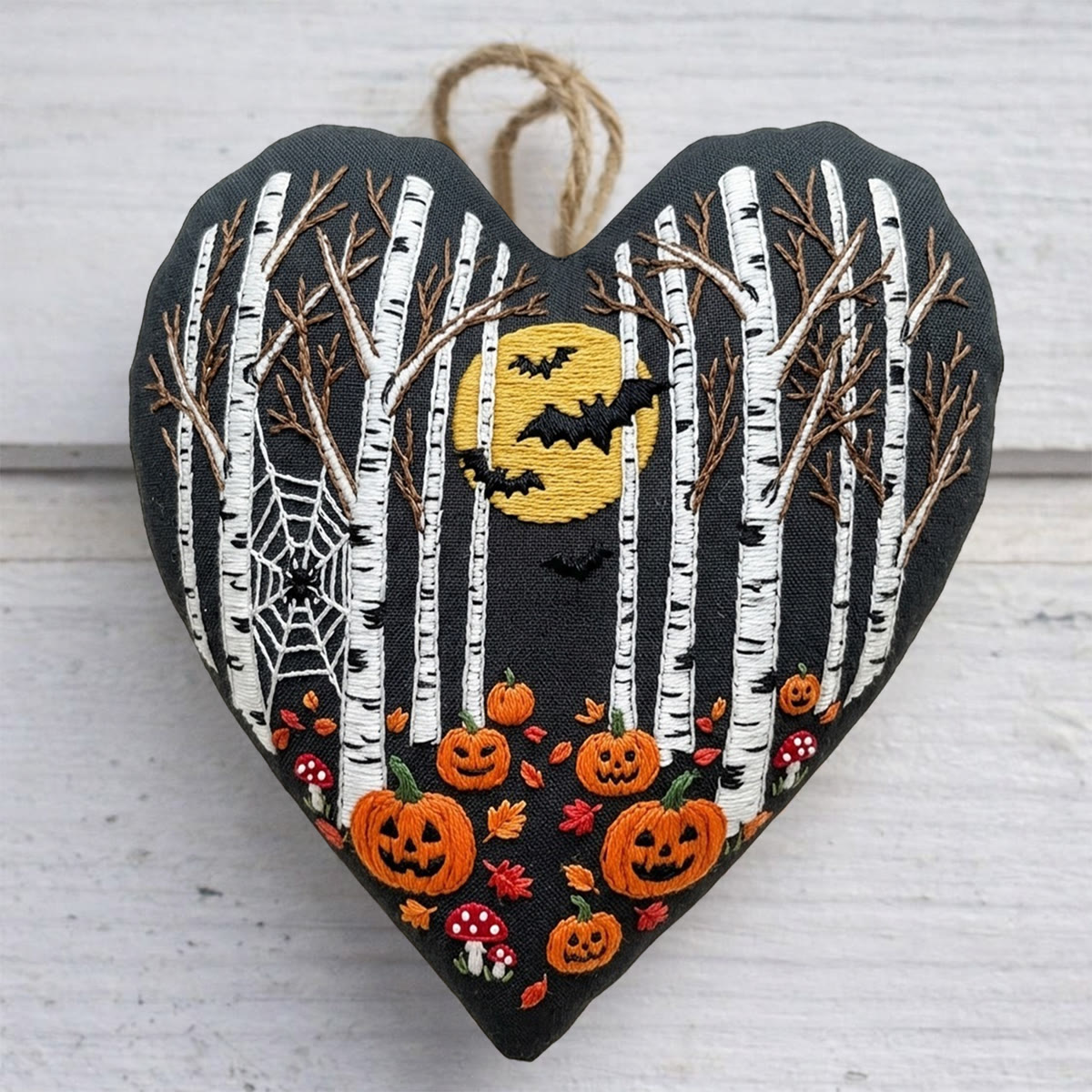 Halloween Heart Embroidery Kit – DIY Needlepoint Craft Kit with Spooky Designs, Handmade Halloween Ornament