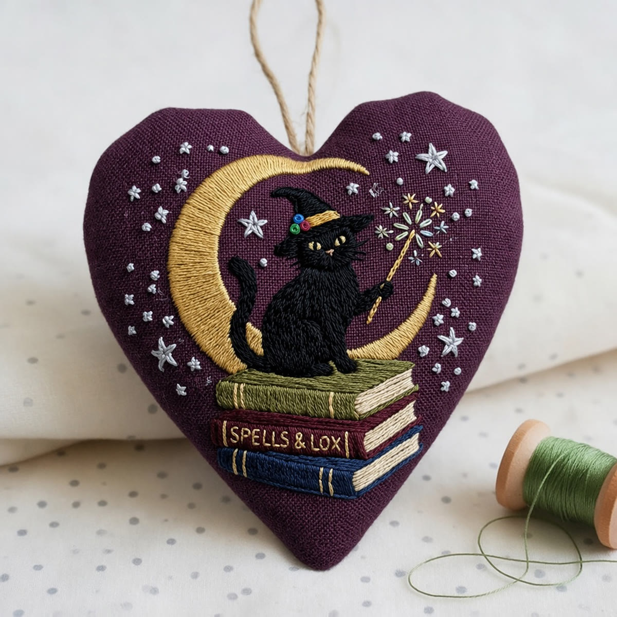 Halloween Heart Embroidery Kit – DIY Needlepoint Craft Kit with Spooky Designs, Handmade Halloween Ornament
