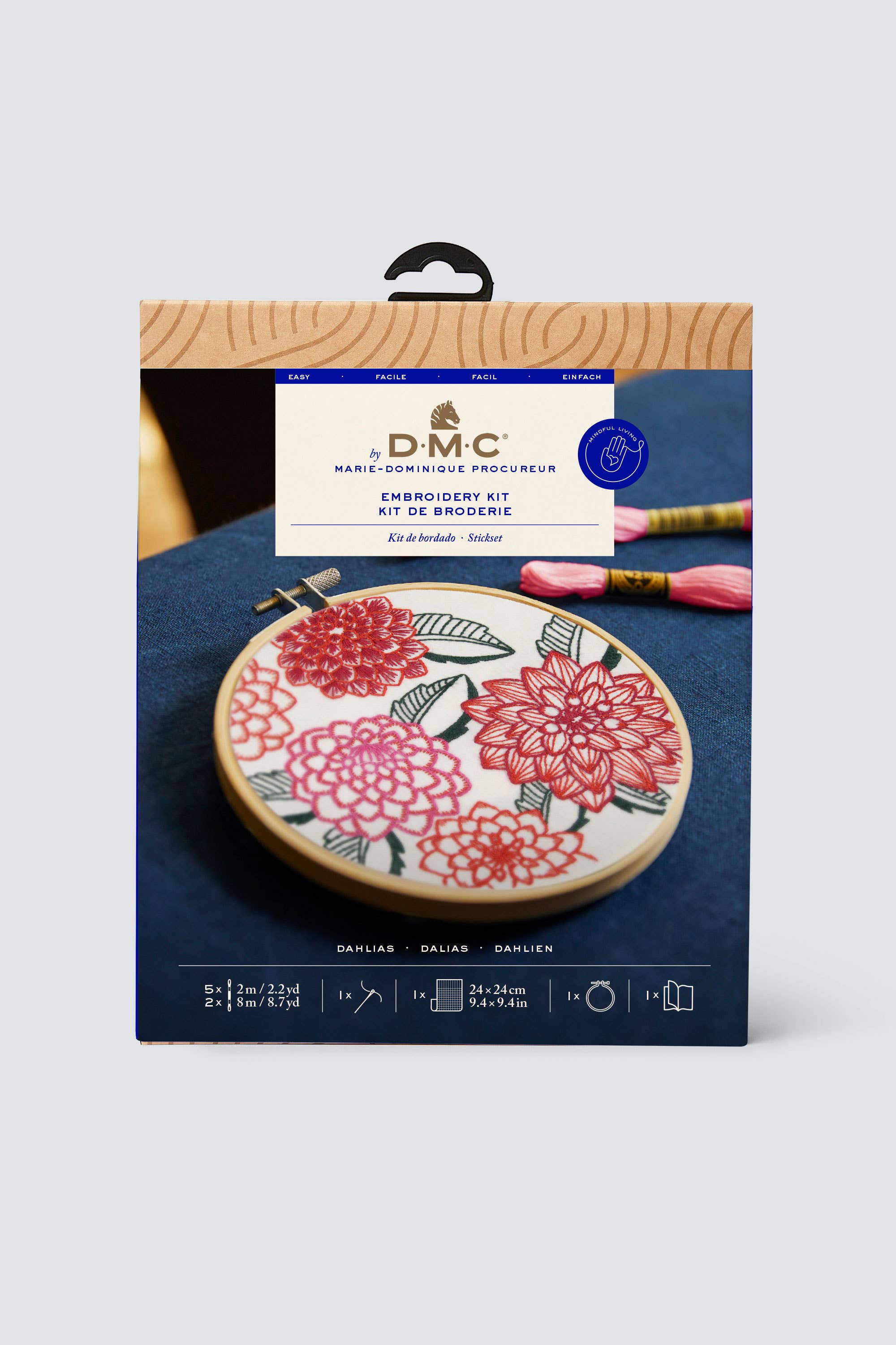 Actual Dahlias embroidery kit retail packaging