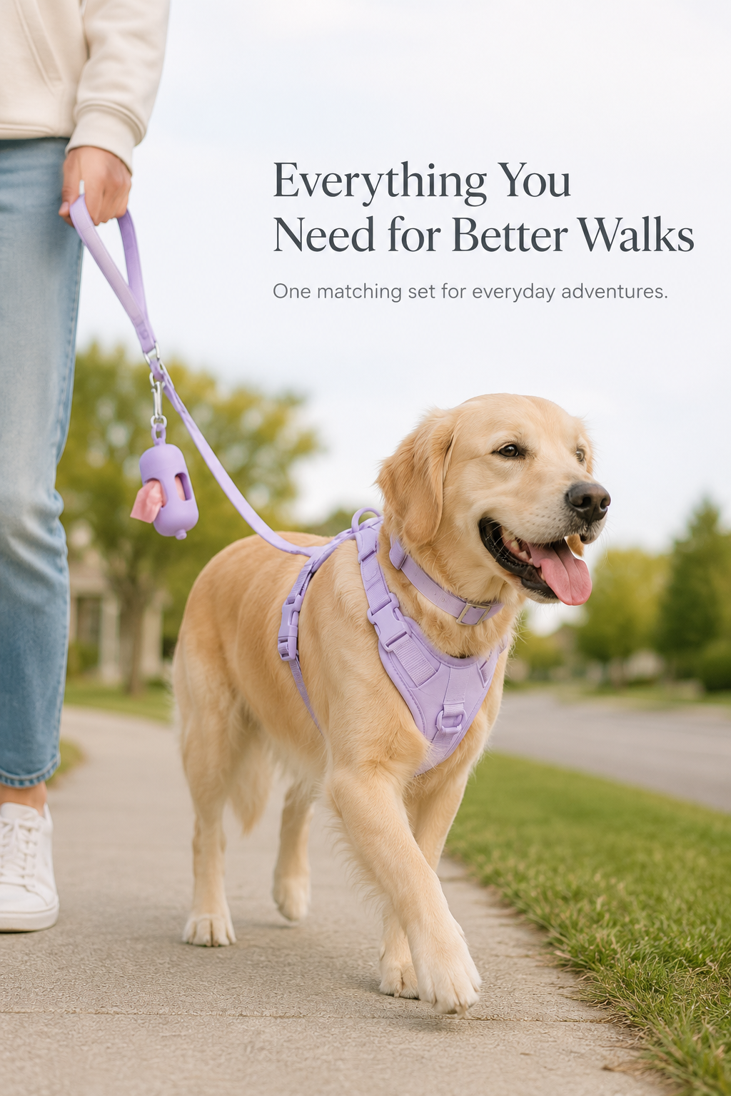 4-Piece Adjustable Dog Harness & Leash Set with Collar and Waste Bag Holder