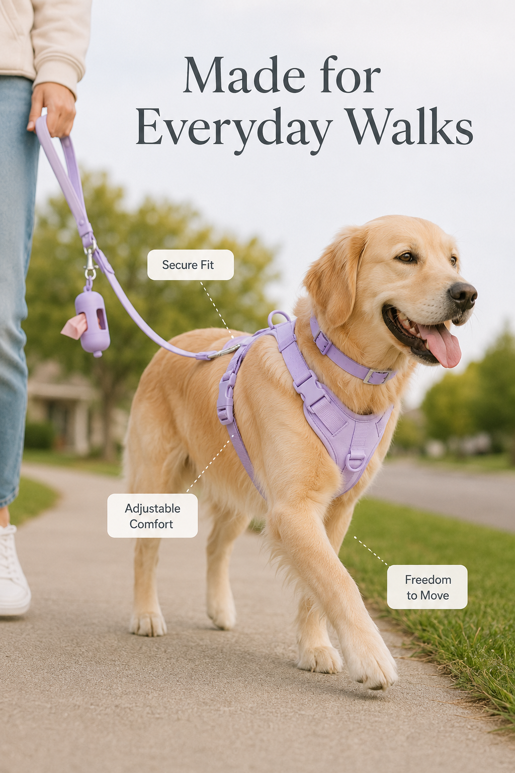 4-Piece Adjustable Dog Harness & Leash Set with Collar and Waste Bag Holder