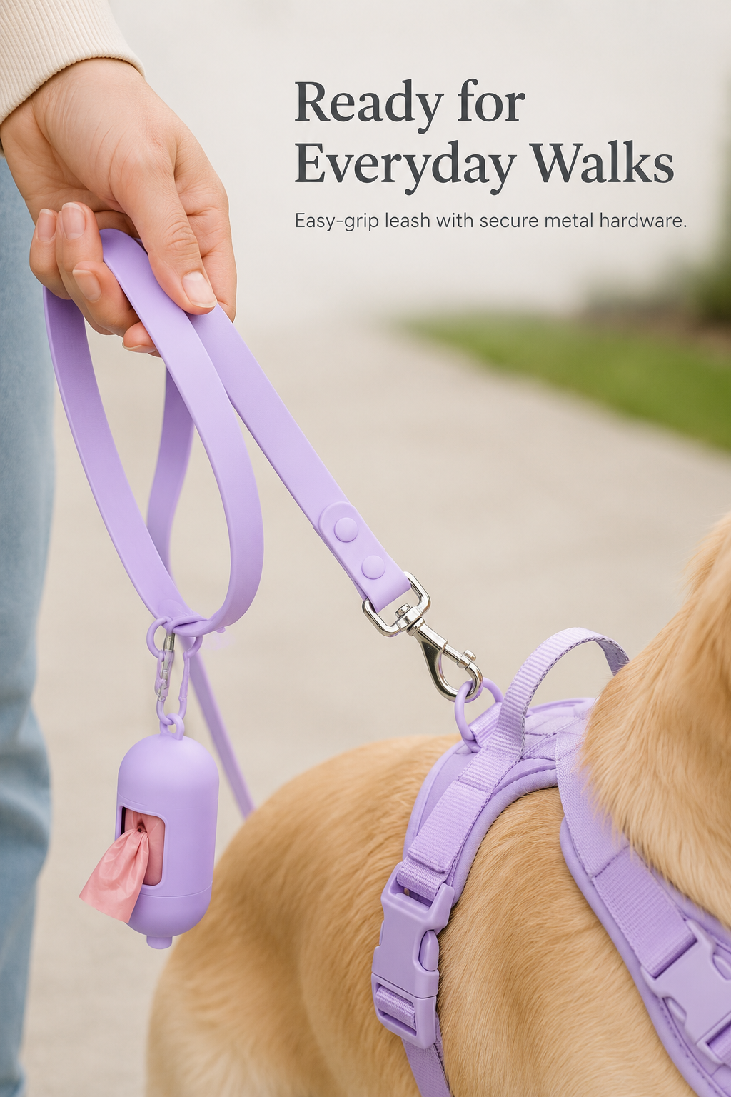 4-Piece Adjustable Dog Harness & Leash Set with Collar and Waste Bag Holder
