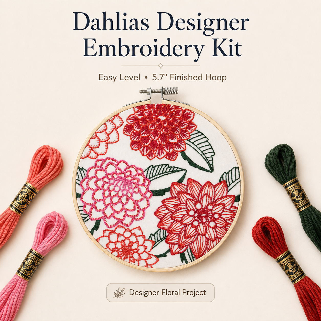 DMC Designer Embroidery Kit - Dahlias