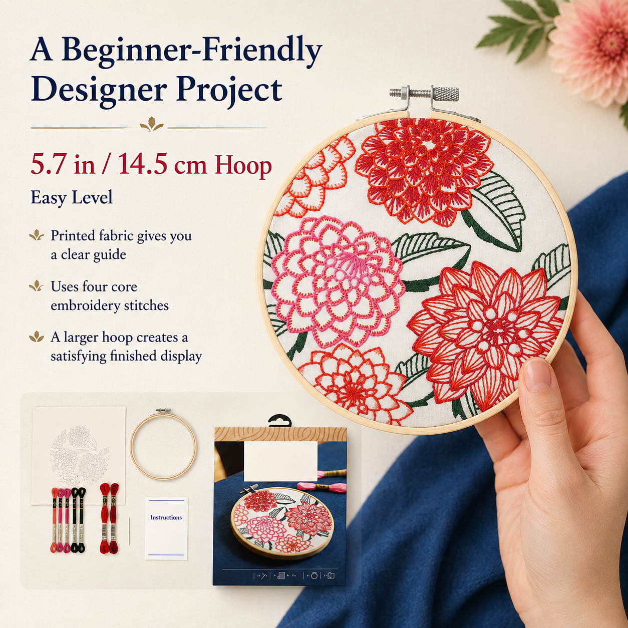 DMC Designer Embroidery Kit - Dahlias