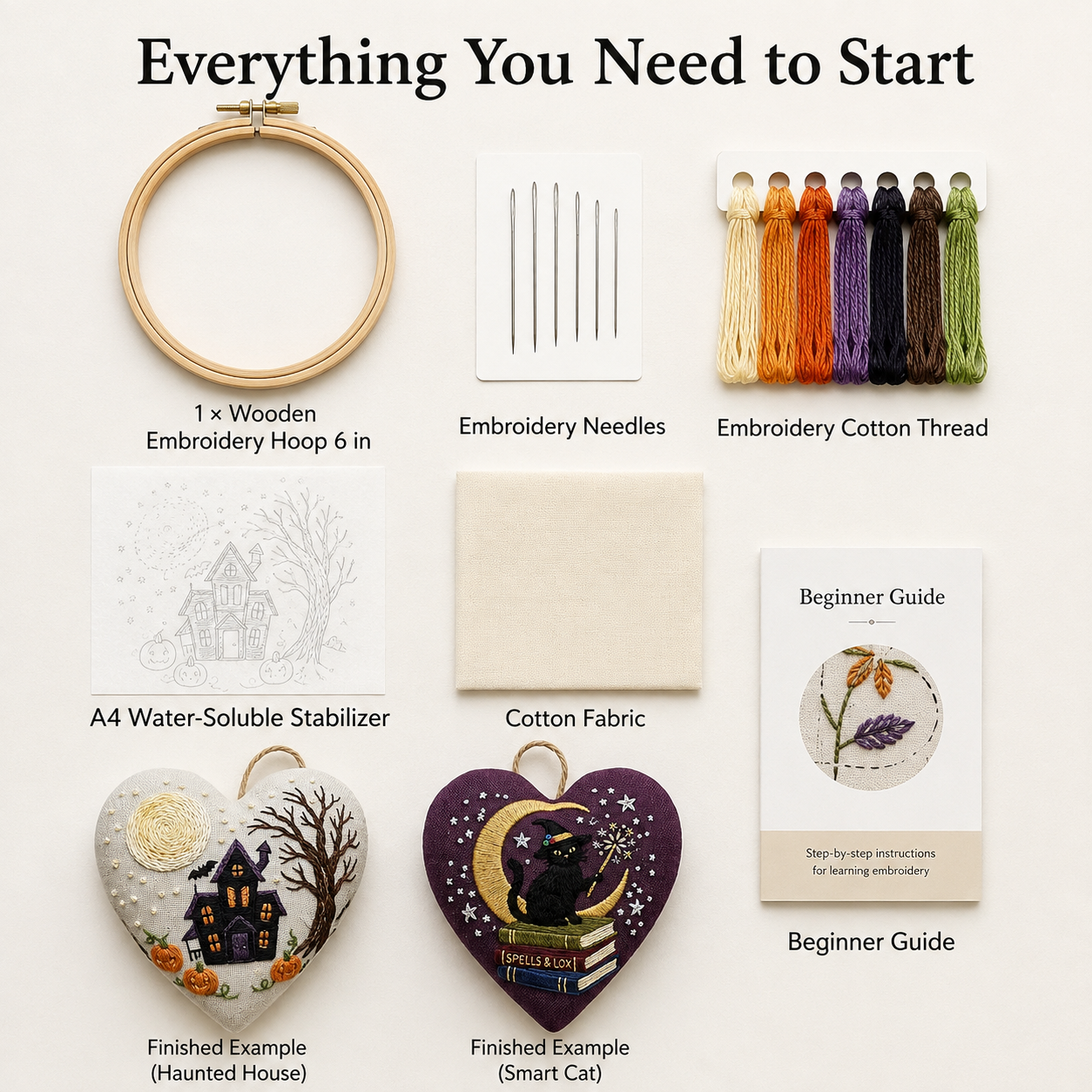 Spooky Family Halloween Heart Embroidery Kit – Beginner DIY Ornament