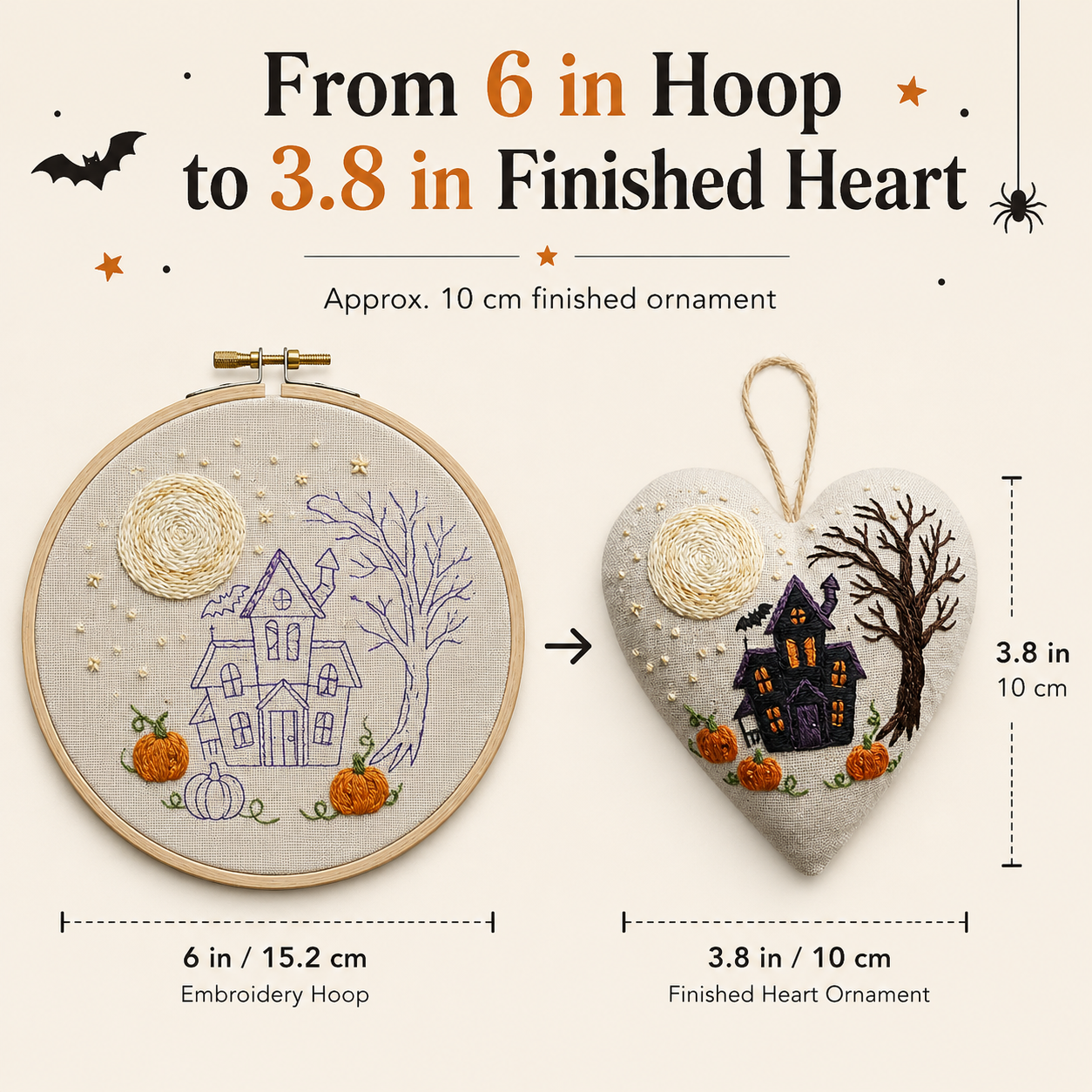 Spooky Family Halloween Heart Embroidery Kit – Beginner DIY Ornament