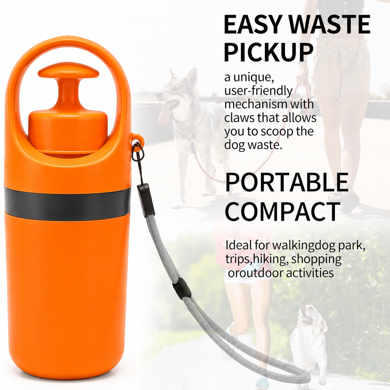 Portable No-Touch Dog Poop Scooper with Bag Dispenser & Waste Storage