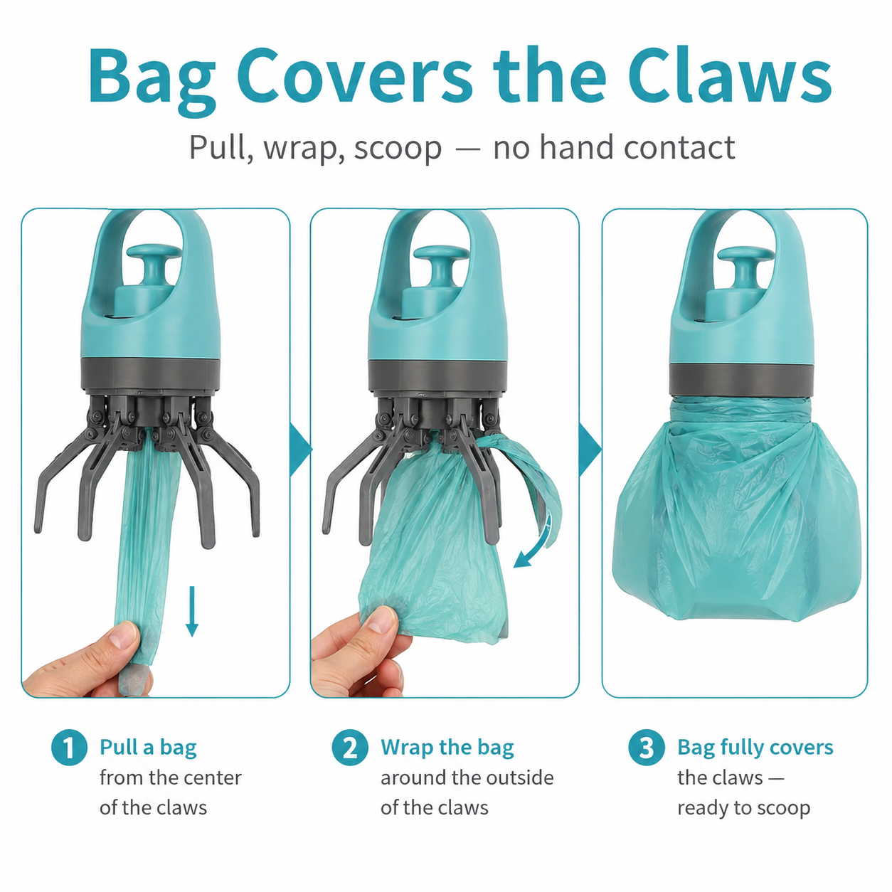 Portable No-Touch Dog Poop Scooper with Bag Dispenser & Waste Storage