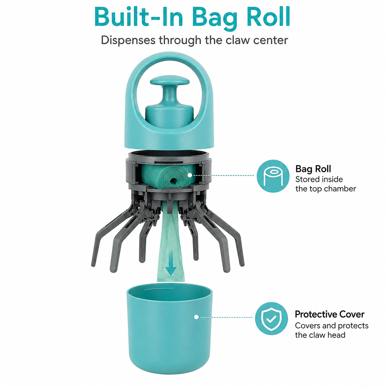 Portable No-Touch Dog Poop Scooper with Bag Dispenser & Waste Storage
