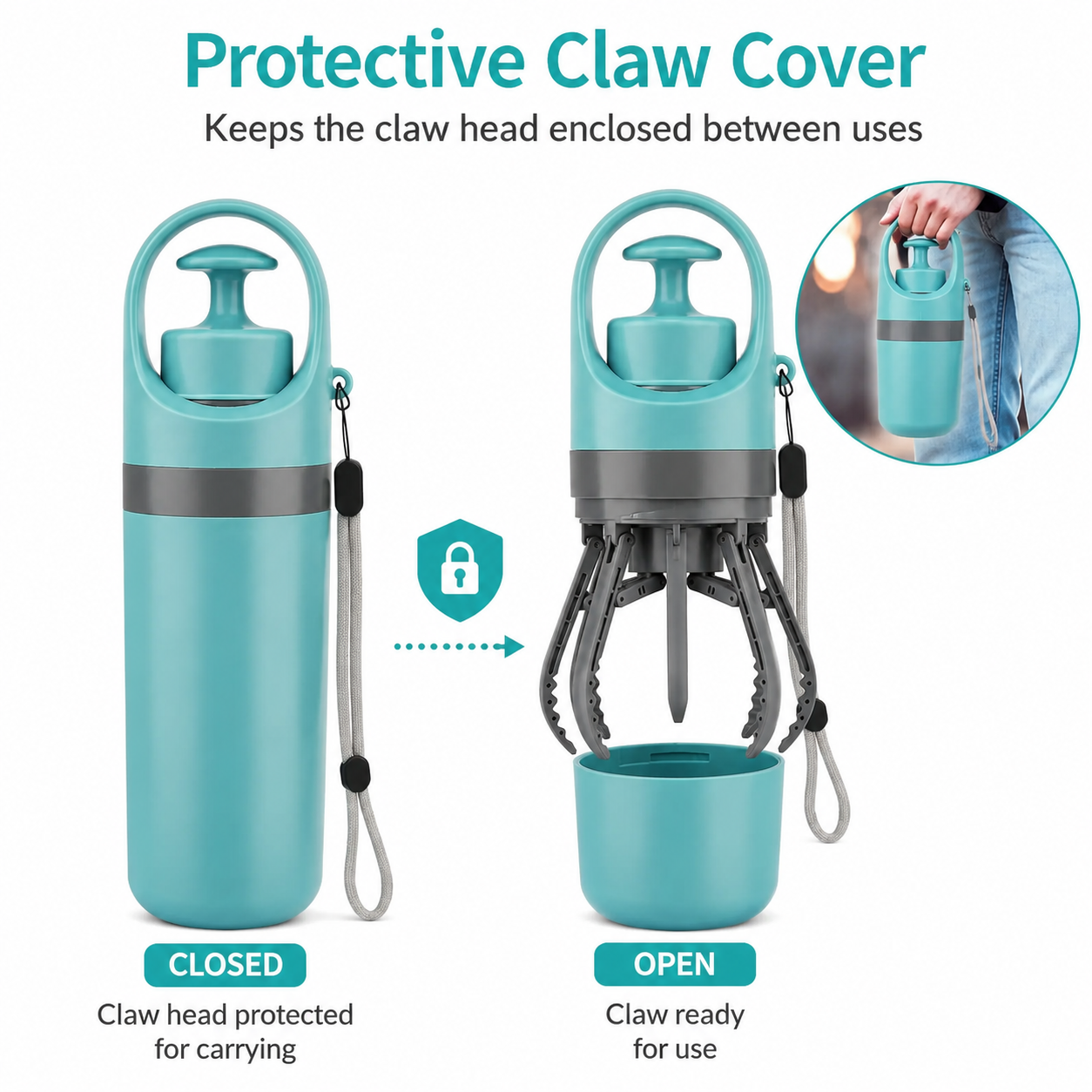 Portable No-Touch Dog Poop Scooper with Bag Dispenser & Waste Storage